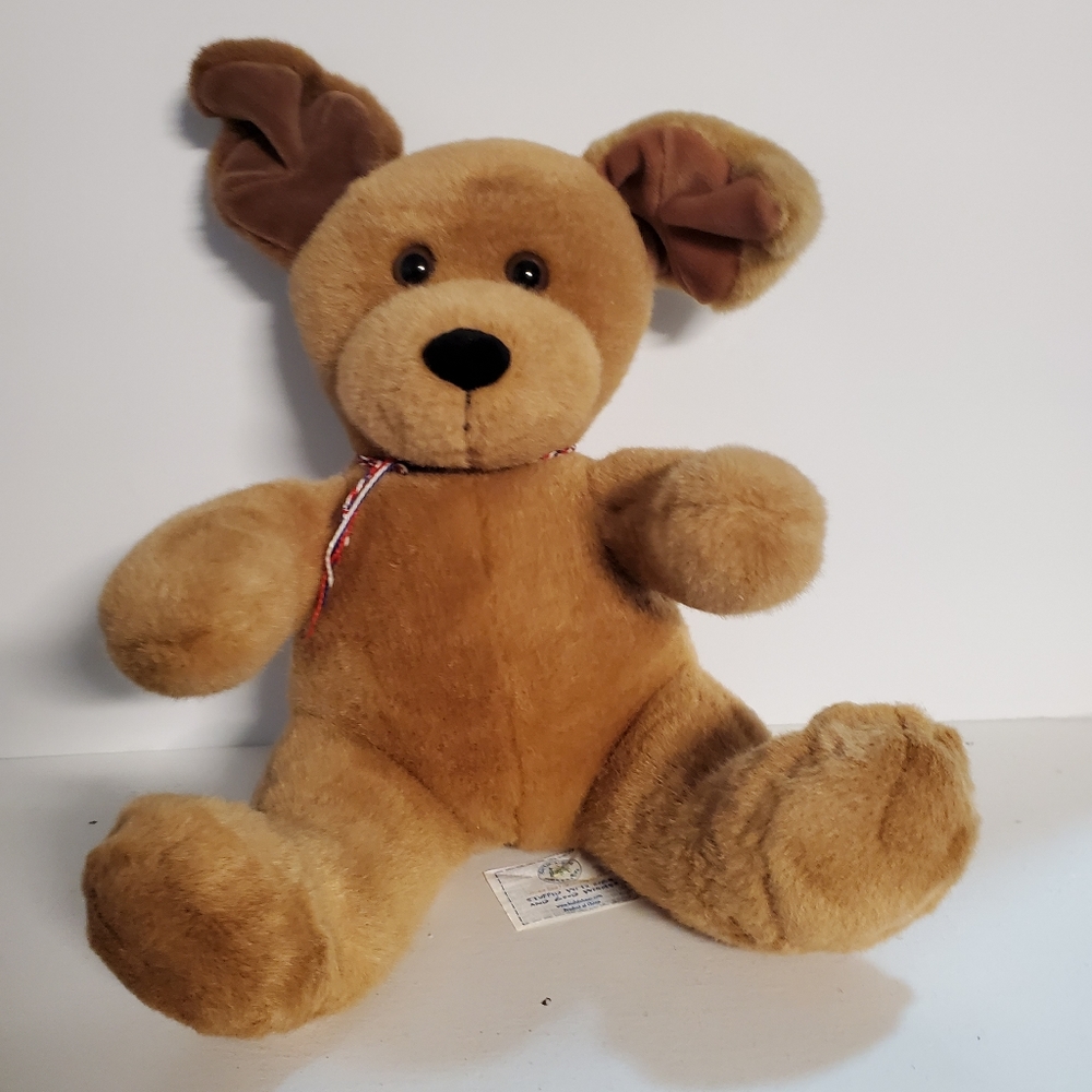 BUILD A BEAR DOG  BROWN WITH CURLY EARS ONE DARK EAR ONE LIGHT